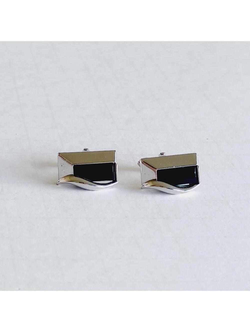 Vintage Swank Geometric Black & Silver Tone Cufflinks